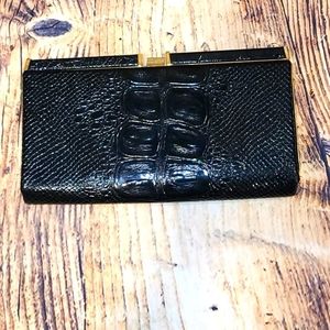 Silvian Heach Black embossed animal print snakeskin clutch